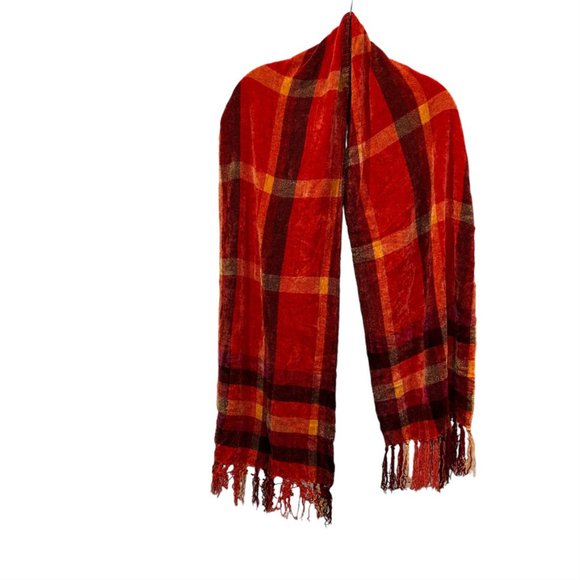 Chenille super soft COZY Fall oranges PLAID scarf wrap - Picture 1 of 3